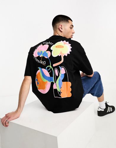 ASOS Daysocial - T-shirt unisex oversize pesante nera con stampa floreale astratta - ASOS DESIGN - Modalova