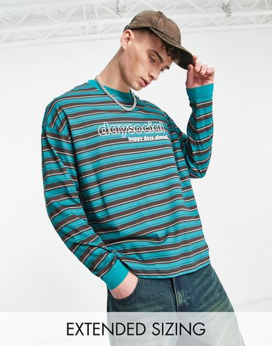 ASOS - Daysocial - T-shirt oversize a maniche lunghe con stampa a righe color verde-azzurro - ASOS DESIGN - Modalova