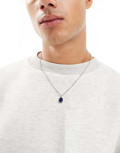 Collana argentata con pendente ovale con pietra semipreziosa lapislazzuli blu - ASOS DESIGN - Modalova