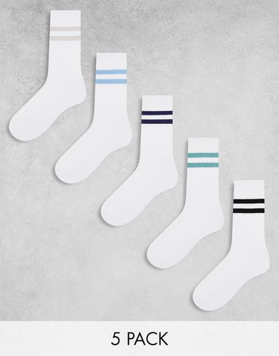 Confezione da 5 paia di calzini bianchi con righe colorate - ASOS DESIGN - Modalova