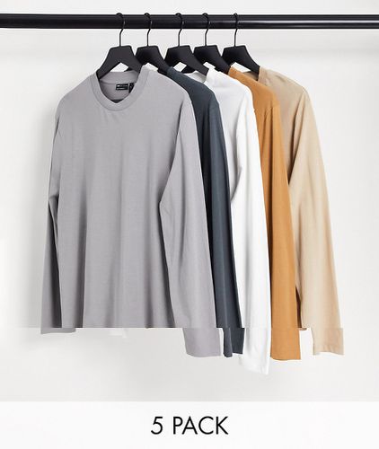 Confezione da 5 T-shirt a maniche lunghe girocollo in colorazioni multiple - ASOS DESIGN - Modalova