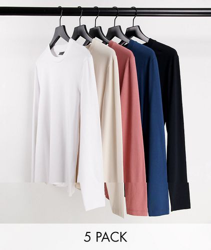 Confezione da 5 T-shirt attillate a maniche lunghe in colorazioni multiple - ASOS DESIGN - Modalova