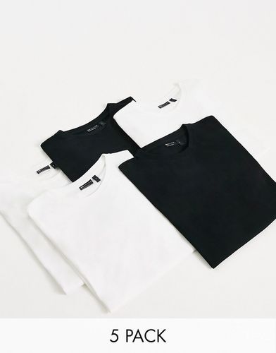 Confezione da 5 T-shirt girocollo color nero e bianco - ASOS DESIGN - Modalova