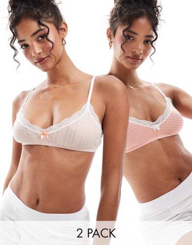 Confezione da 2 brassière con finiture in pizzo pesca a righe e traforata - ASOS DESIGN - Modalova