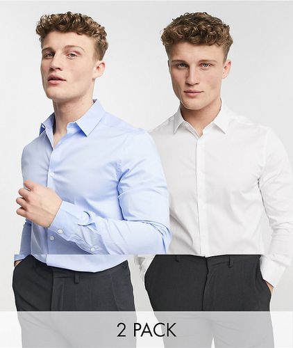 Confezione da 2 camicie stretch slim fit in bianco e blu - Risparmia - ASOS DESIGN - Modalova