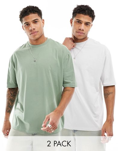 Confezione da 2 T-shirt oversize color grigio e verde - ASOS DESIGN - Modalova