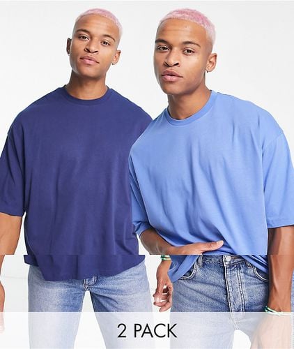 Confezione da 2 T-shirt oversize girocollo blu navy e blu - ASOS DESIGN - Modalova