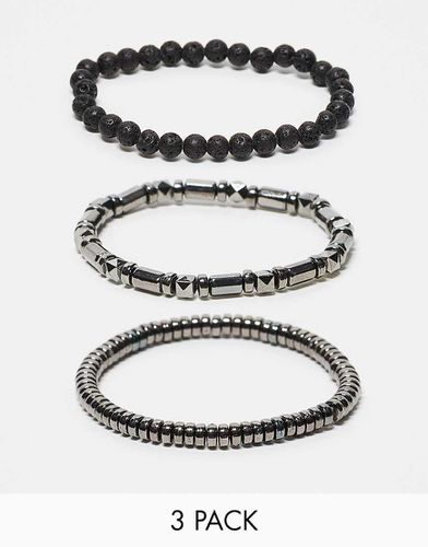 Confezione da 3 bracciali con perline semipreziose nere e in ematite - ASOS DESIGN - Modalova