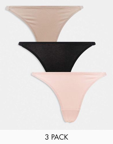 Confezione da 3 di tanga in cotone tortora, rosa e nero - ASOS DESIGN - Modalova