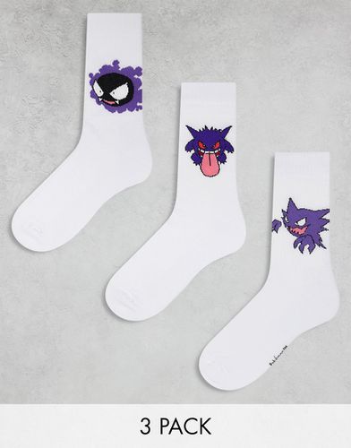 Confezione da 3 paia di calzini bianchi con stampa Pokémon di Gengar - ASOS DESIGN - Modalova