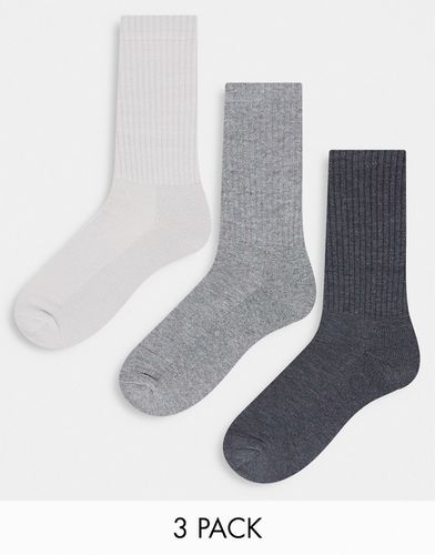 Confezione da 3 paia di calzini con suola in spugna in tonalità di grigio - ASOS DESIGN - Modalova