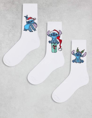 Confezione da 3 paia di calzini écru con stampa Disney natalizia di Stitch - ASOS DESIGN - Modalova