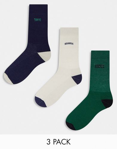 Confezione da 3 paia di calzini sportivi con dettaglio ricamato - ASOS DESIGN - Modalova