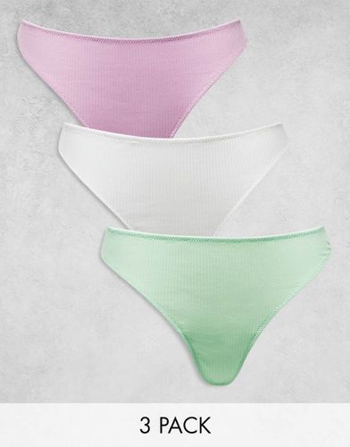 Confezione da 3 perizomi bianchi, lilla e pistacchio a coste - ASOS DESIGN - Modalova