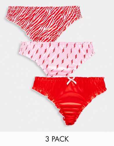 Confezione da 3 perizomi elasticizzati in raso rosa e rosso con fulmini - ASOS DESIGN - Modalova