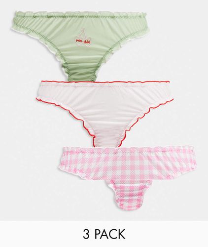 Confezione da 3 perizomi in rete stropicciata rosa, a quadretti e menta - ASOS DESIGN - Modalova