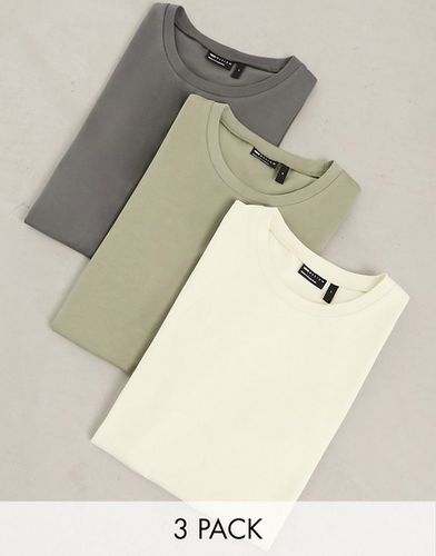 Confezione da 3 t-shirt attillate grigia, kaki ed écru - ASOS DESIGN - Modalova