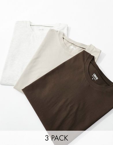 Confezione da 3 t-shirt girocollo comode, colore marrone pietra e bianco sporco - ASOS DESIGN - Modalova