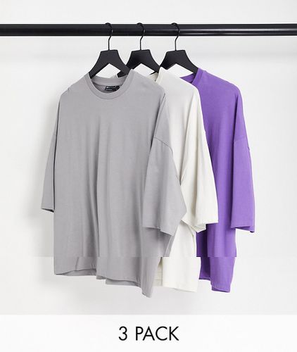 Confezione da 3 T-shirt oversize girocollo grigia, bianca e lilla - ASOS DESIGN - Modalova