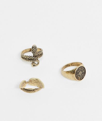 Confezione di anelli con serpente bussola e piuma brunito - ASOS DESIGN - Modalova