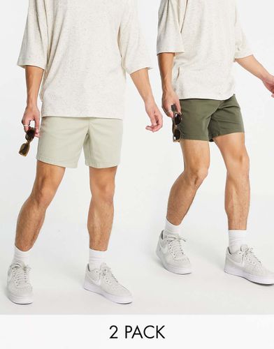 Confezione risparmio da 2 chino corti skinny kaki e beige con girovita elasticizzato - ASOS DESIGN - Modalova