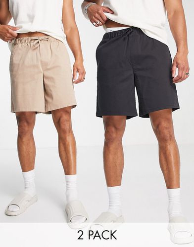 Confezione risparmio da 2 pantaloncini chino slim beige e neri taglio classico - ASOS DESIGN - Modalova