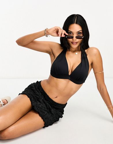 Coppe Grandi - Top bikini a triangolo preformato nero liscio - ASOS DESIGN - Modalova