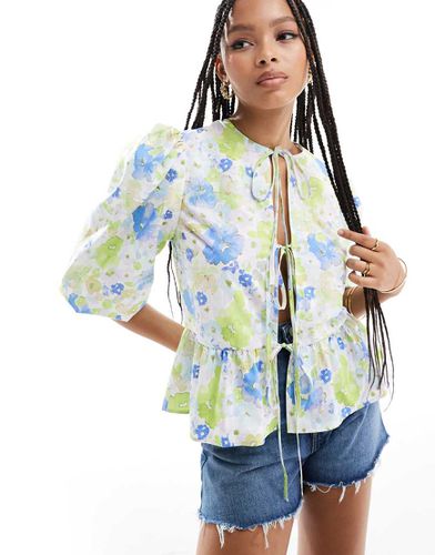 Camicia verde e blu a fiori con fondo peplo - ASOS DESIGN - Modalova