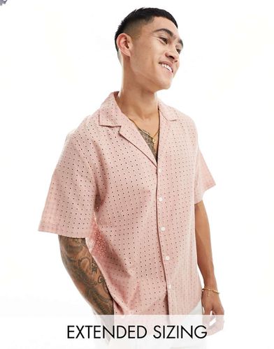 Camicia a maniche corte polvere in pizzo vestibilità comoda con rever - ASOS DESIGN - Modalova