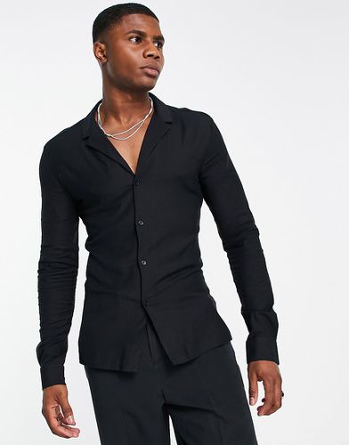 Camicia attillata in viscosa nera con rever - ASOS DESIGN - Modalova