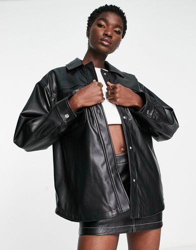 Camicia giacca in pelle sintetica nera - ASOS DESIGN - Modalova