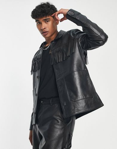Camicia giacca in vera pelle nera con nappe - ASOS DESIGN - Modalova