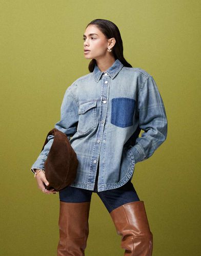 Camicia in denim patchwork - ASOS DESIGN - Modalova