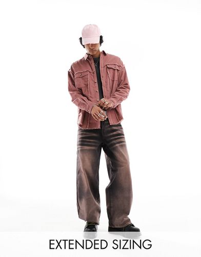 Camicia oversize anni '90 stile western in velluto a coste con bordi grezzi - ASOS DESIGN - Modalova