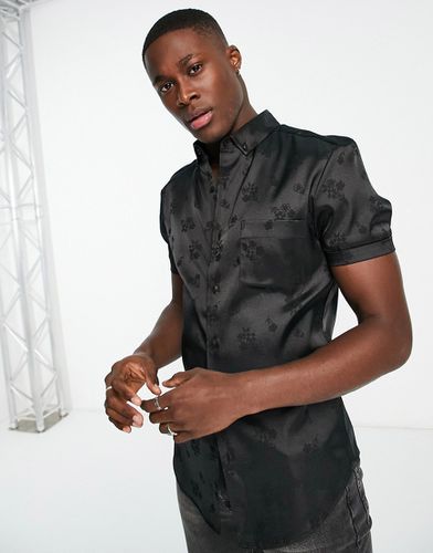Camicia skinny nera con motivo jacquard floreale - ASOS DESIGN - Modalova