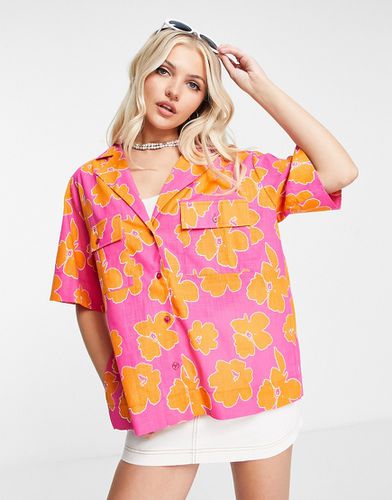 Camicia squadrata in misto lino con stampa a fiori tropicale rosa acceso e arancione - ASOS DESIGN - Modalova