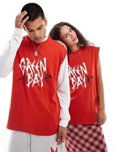 Canotta unisex oversize rossa con stampa dei Green Day su licenza - ASOS DESIGN - Modalova