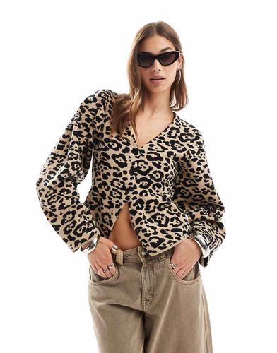 Cardigan leopardato strutturato con scollo a V - ASOS DESIGN - Modalova