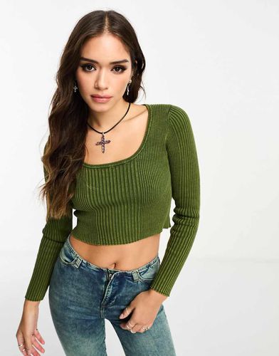 Crop top in maglia kaki lavaggio acido - ASOS DESIGN - Modalova