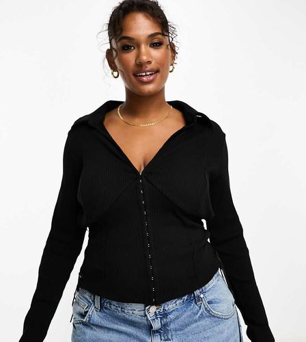 ASOS DESIGN Curve - Camicia nera a coste con gancetti e lacci - ASOS Curve - Modalova