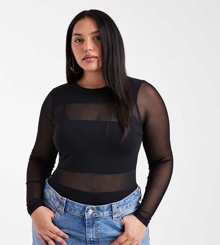 ASOS DESIGN Curve - Body à manches longues avec empiècement en tulle mélangé - Asos Curve - Modalova