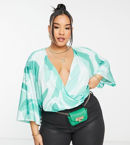 ASOS DESIGN Curve - Body con maniche a pipistrello color menta con stampa astratta - ASOS Curve - Modalova