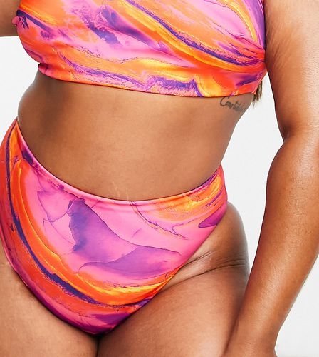 ASOS DESIGN Curve - Mix and Match - Slip bikini sgambati a vita alta con stampa tramonto effetto marmo - ASOS Curve - Modalova