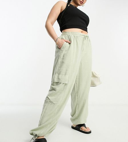 Curve - Pantaloni cargo color salvia in misto lino - ASOS DESIGN - Modalova