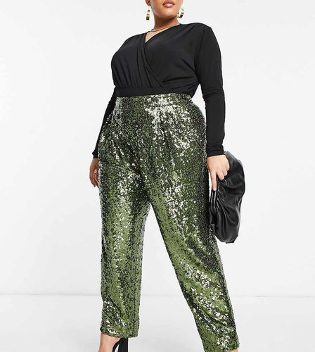 ASOS DESIGN Curve - Pantaloni larghi con paillettes kaki - ASOS Curve - Modalova