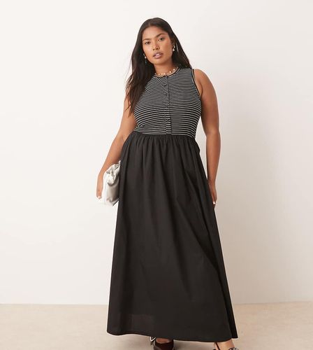 ASOS DESIGN Curve - Robe boutonnée mi-longue à rayures avec col nageur et jupe en popeline - Noir/blanc - Asos Curve - Modalova