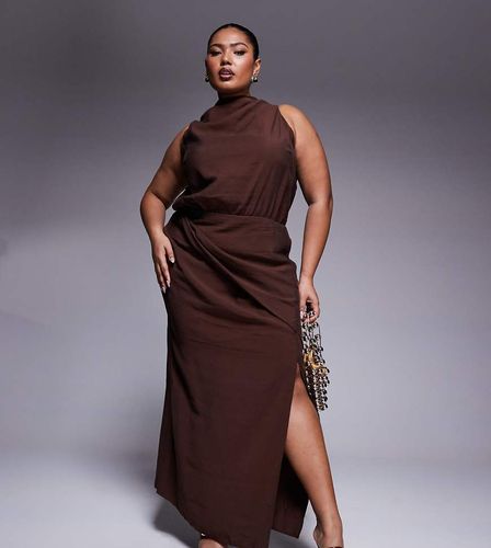 ASOS DESIGN Curve - Robe longue effet drapé à col montant - Chocolat foncé - Asos Curve - Modalova