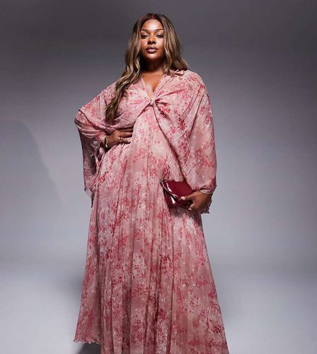 ASOS DESIGN Curve - Robe longue plissée et torsadée devant en mousseline à fleurs - Rose - Asos Curve - Modalova