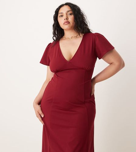 ASOS DESIGN Curve - Robe mi-longue à dos ouvert et manches évasées - Lie-de-vin - Asos Curve - Modalova