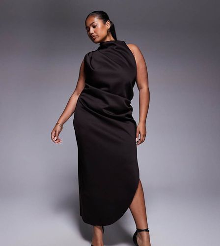 ASOS DESIGN Curve - Robe mi-longue asymétrique en imitation néoprène - Chocolat - Asos Curve - Modalova